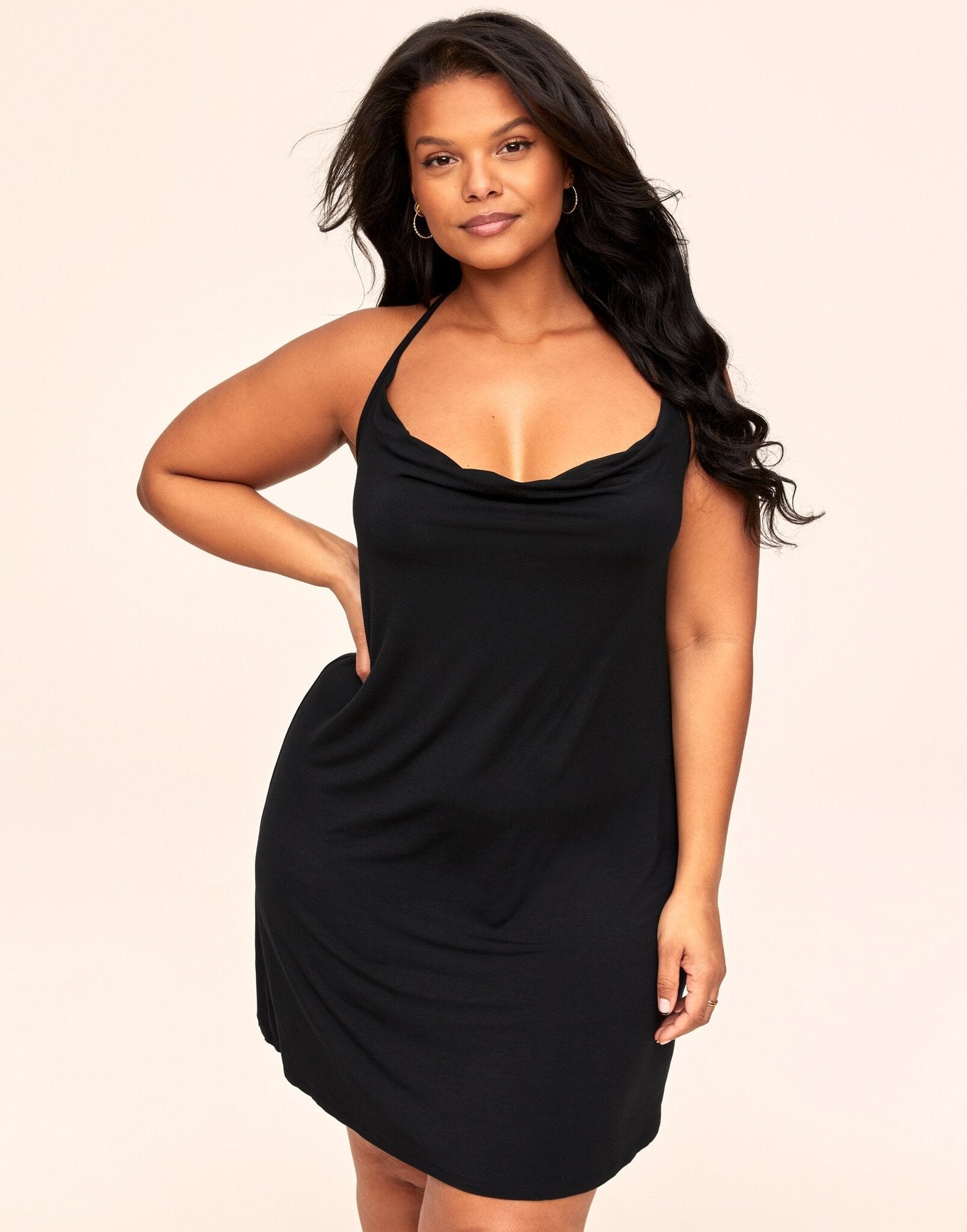 Adore Me Jacqueline Knit Slip in color Jet Black and shape slip