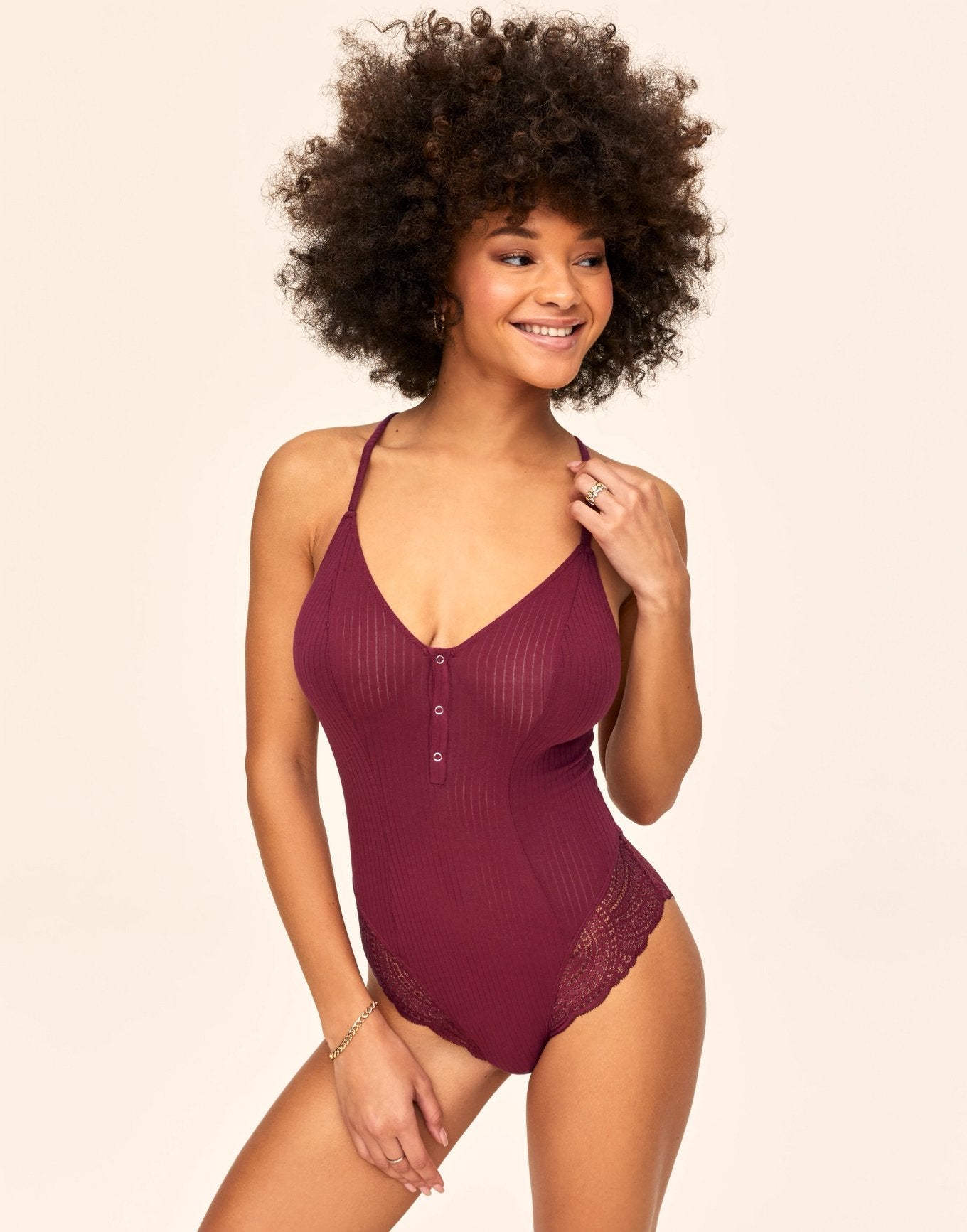 Adore Me Emilia Cotton Bodysuit in color Rhododendron and shape bodysuit