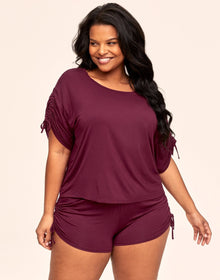 Adore Me Laura Knit Top & Short Set in color Rhododendron and shape pj