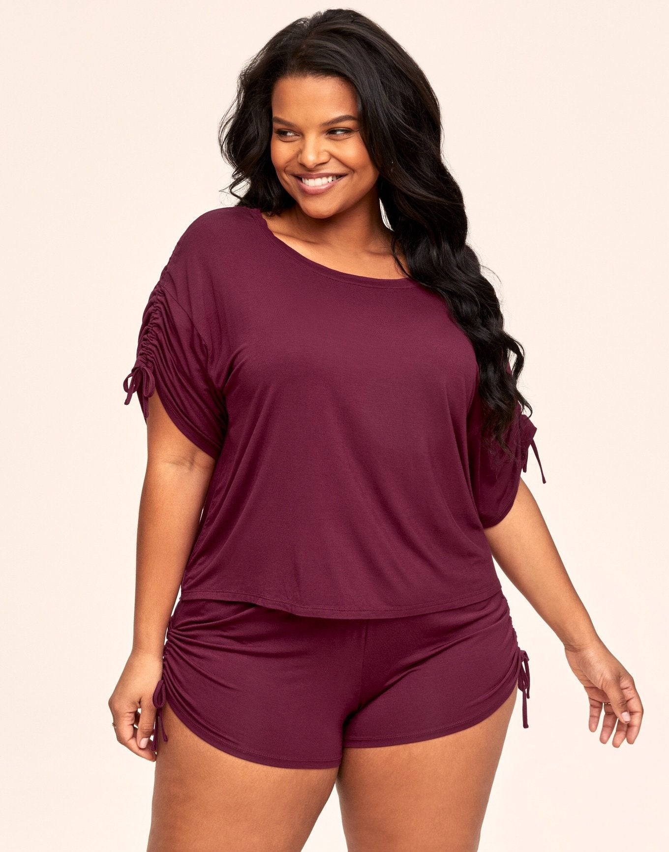 Adore Me Laura Knit Top & Short Set in color Rhododendron and shape pj