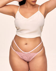 Adore Me Camylla Crotchless Bikini in color Sea Pink and shape crotchless