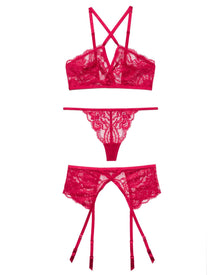 Adore Me Juanita Three-Piece Lingerie Set in color Persian Red and shape bralette