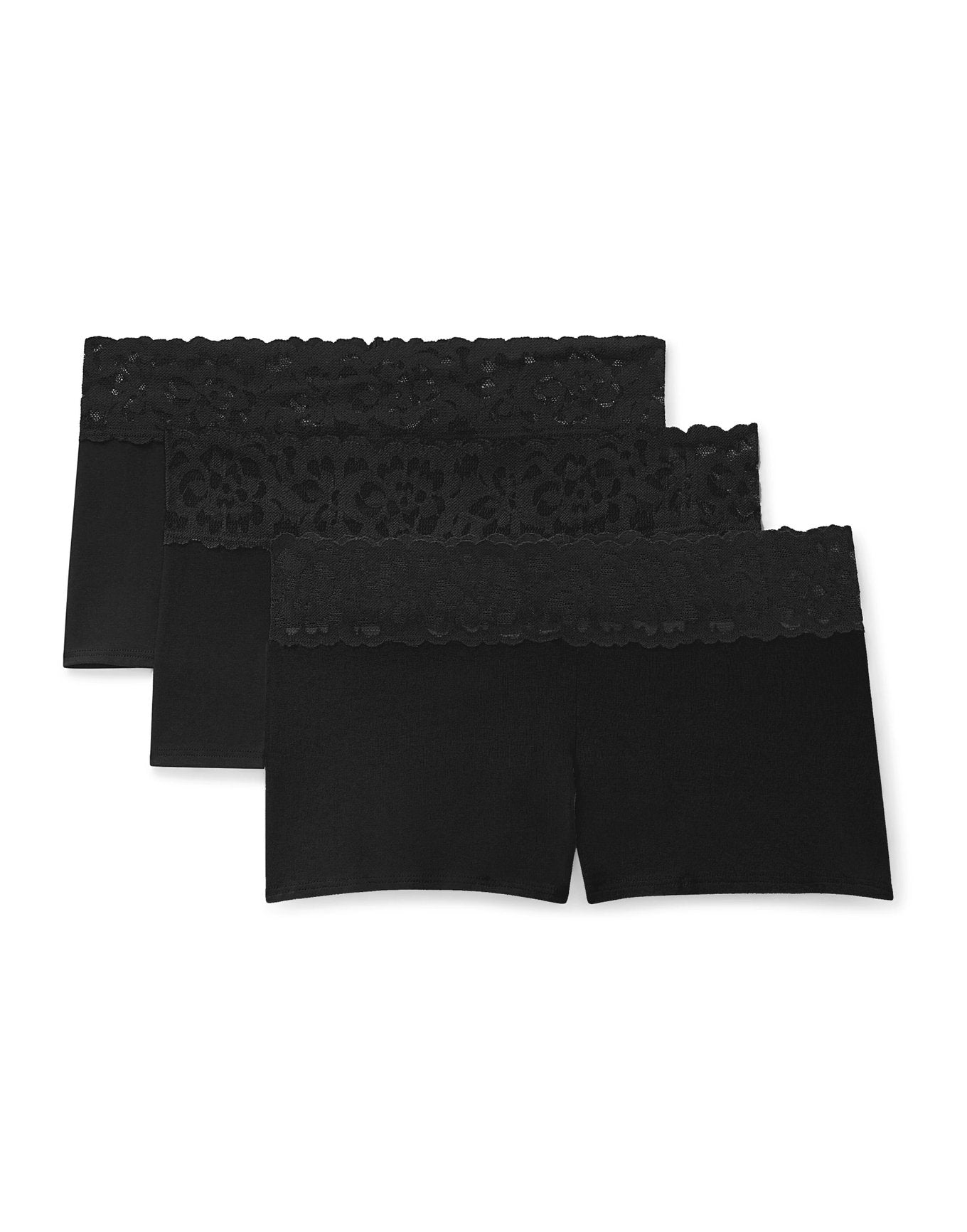 Adore Me Leondra Cotton Pack Shortie Panties (Pack of 3) in color Jet Black and shape shortie