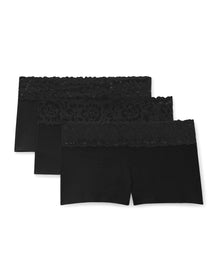 Adore Me Leondra Cotton Pack Shortie Panties (Pack of 3) in color Jet Black and shape shortie