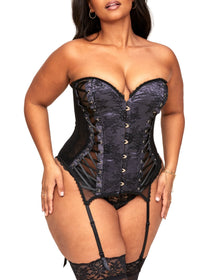Adore Me Aurora Boned Corset & Thong Set in color Jet Black and shape corset