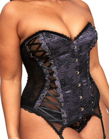 Adore Me Aurora Boned Corset & Thong Set in color Jet Black and shape corset