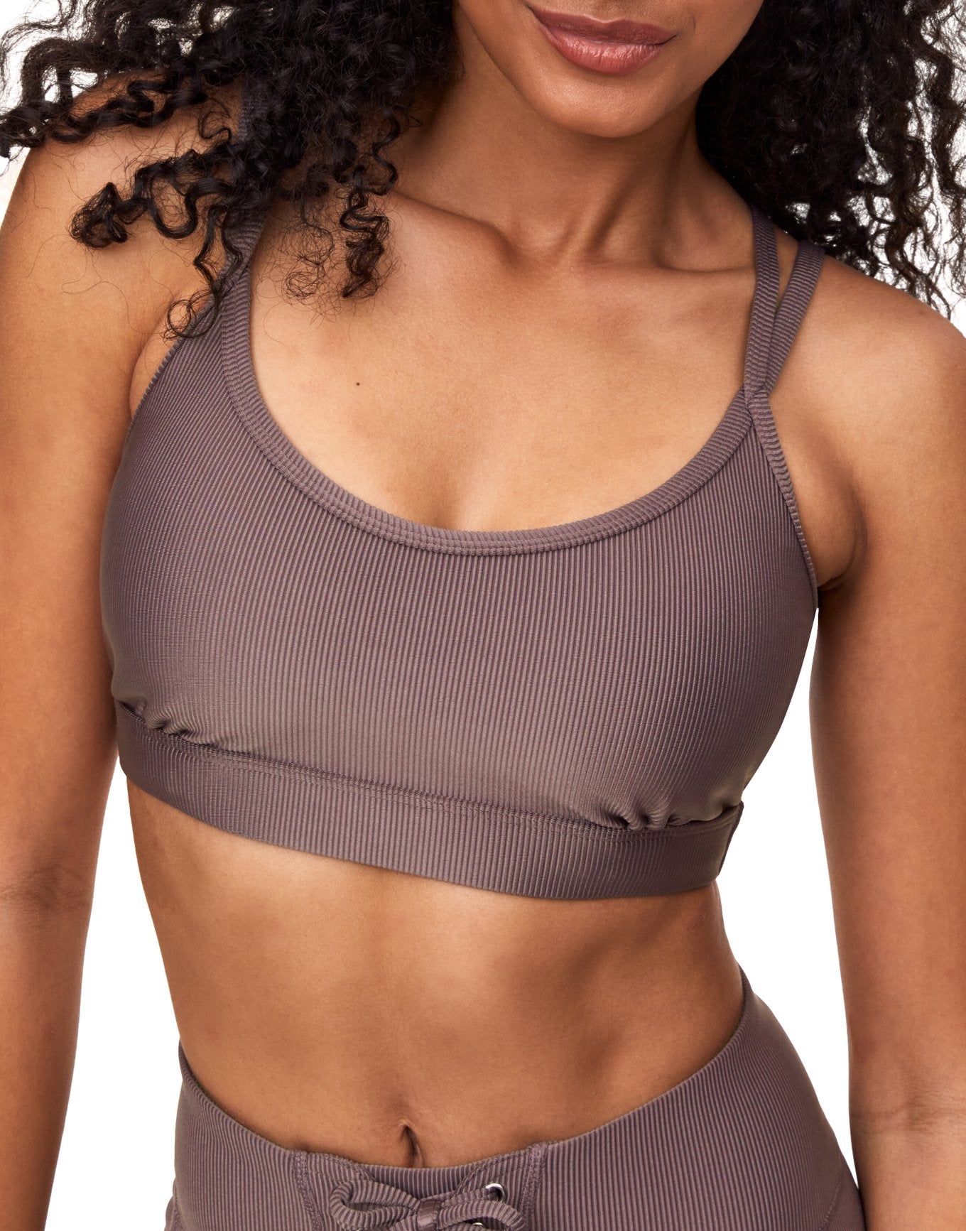 Adore Me Remy Rib Bra Ribbed Sports Bra in color Brisket and shape sports bra
