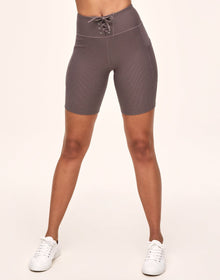 Adore Me Remy Rib Lace-Up Biker Short Ribbed Biker Shorts in color Brisket and shape short