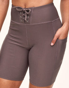 Adore Me Remy Rib Lace-Up Biker Short Ribbed Biker Shorts in color Brisket and shape short