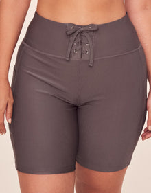 Adore Me Remy Rib Lace-Up Biker Short Ribbed Biker Shorts in color Brisket and shape short