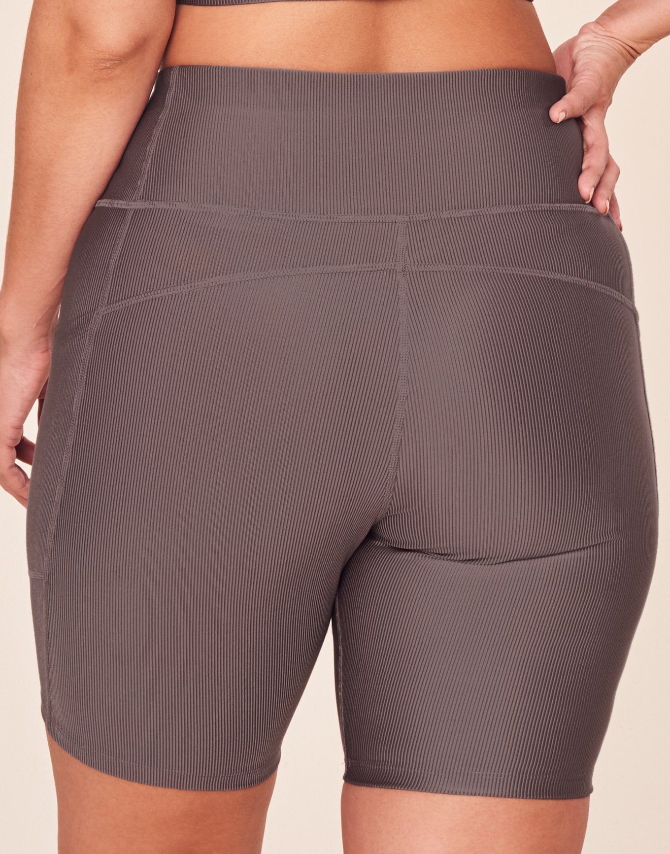 Adore Me Remy Rib Lace-Up Biker Short Ribbed Biker Shorts in color Brisket and shape short