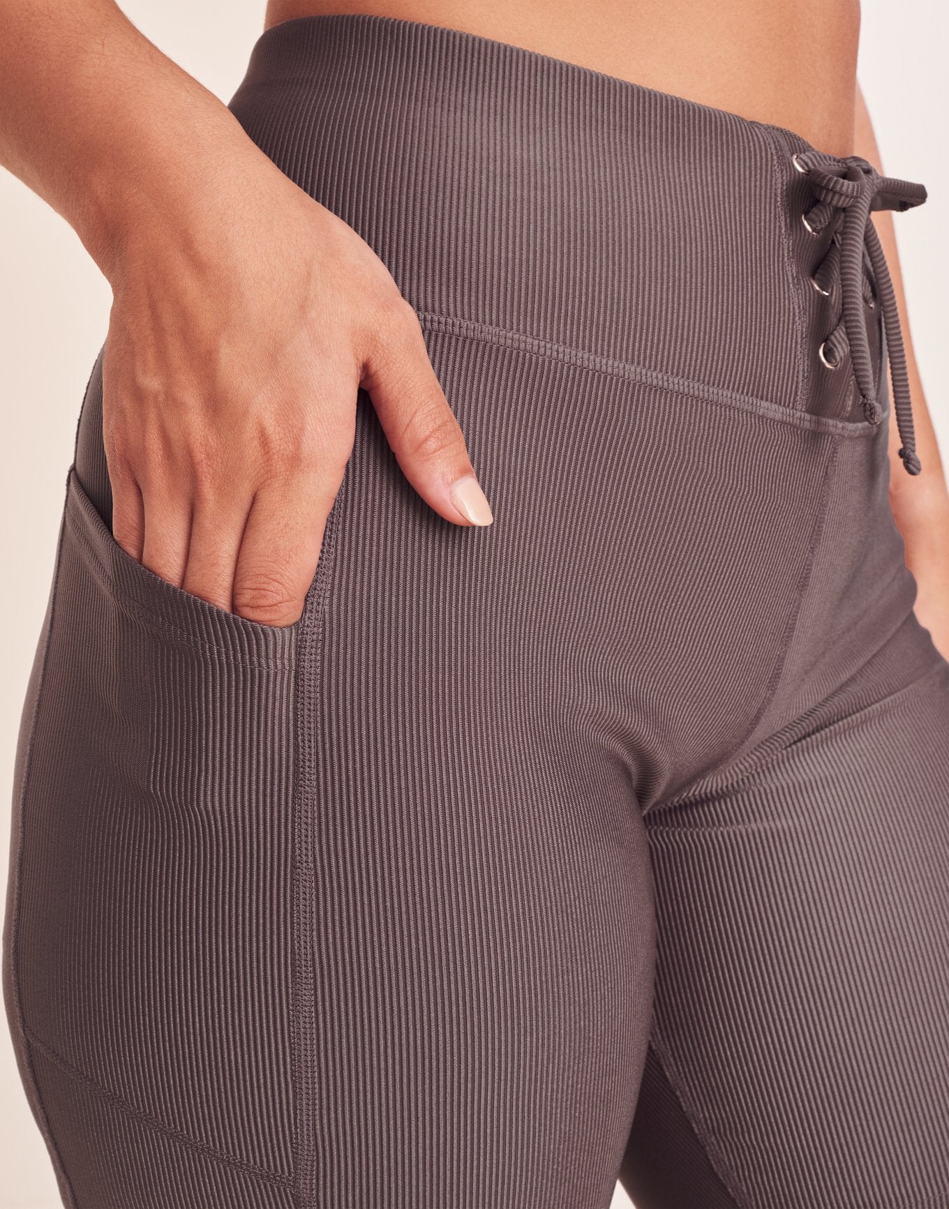 Adore Me Remy Rib Lace-Up Biker Short Ribbed Biker Shorts in color Brisket and shape short
