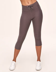 Adore Me Remy Rib Lace-Up Crop Ribbed Crop Bottoms in color Brisket and shape legging