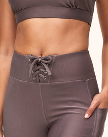 Adore Me Remy Rib Lace-Up Crop Ribbed Crop Bottoms in color Brisket and shape legging