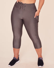 Adore Me Remy Rib Lace-Up Crop Ribbed Crop Bottoms in color Brisket and shape legging