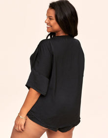 Adore Me Eliza T-Shirt & Short Set in color Jet Black and shape pj