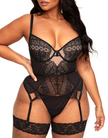 Adore Me Naya Unlined Bustier & G-String Set in color Jet Black and shape bustier