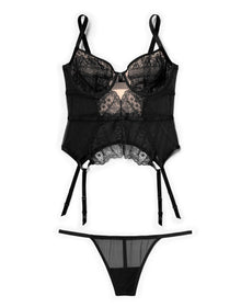 Adore Me Naya Unlined Bustier & G-String Set in color Jet Black and shape bustier