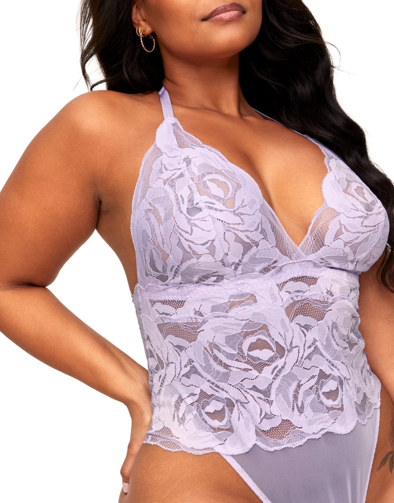 Adore Me Esme Lace Bodysuit in color Pastel Lilac and shape bodysuit