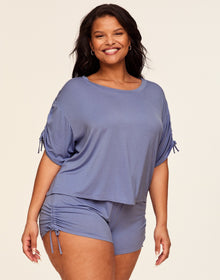 Adore Me Laura Knit Top & Short Set in color Purple Impression and shape pj