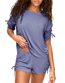 Adore Me Laura Knit Top & Short Set in color Purple Impression and shape pj
