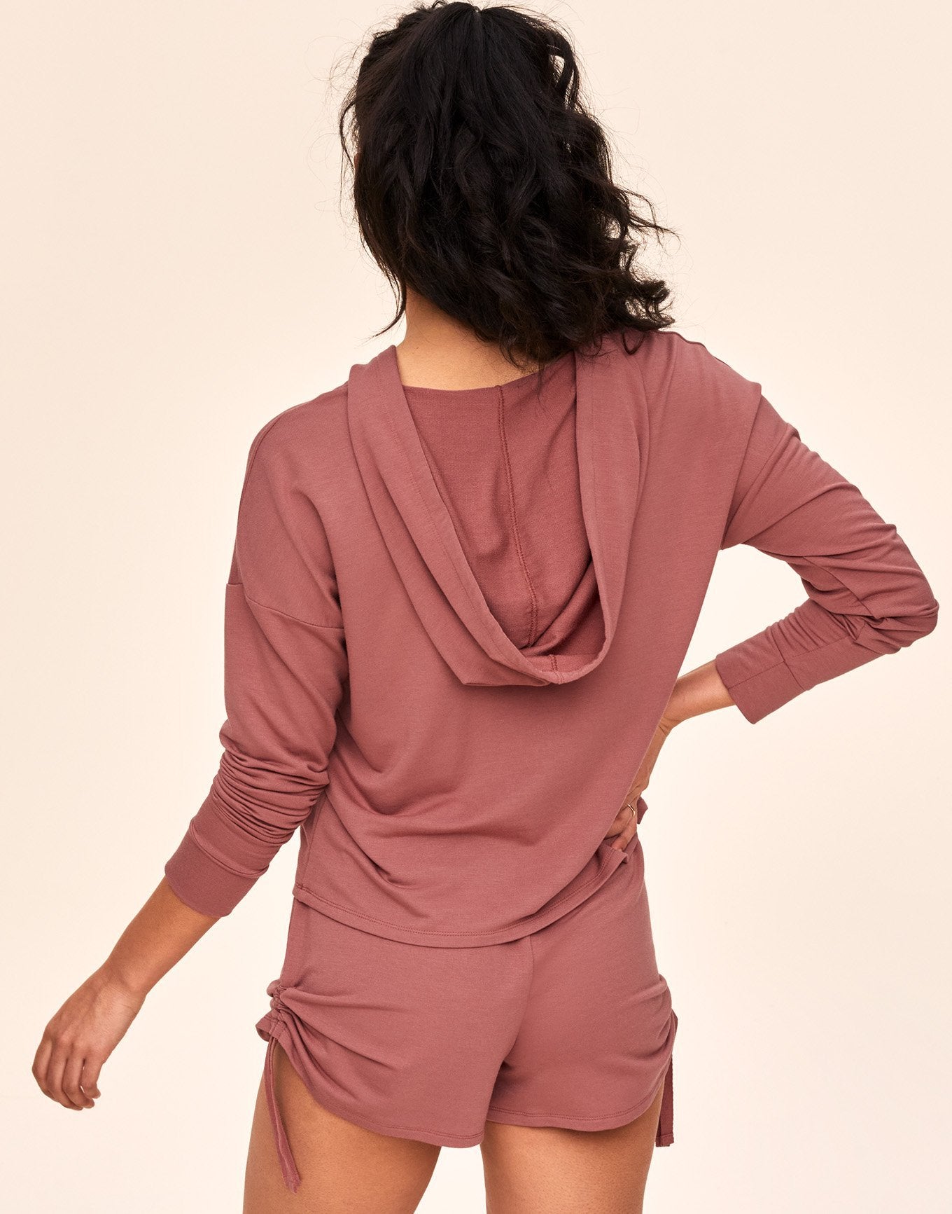 Adore Me Abbey Hoodie & Short Set in color Withered Rose and shape pj