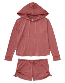 Adore Me Abbey Hoodie & Short Set in color Withered Rose and shape pj