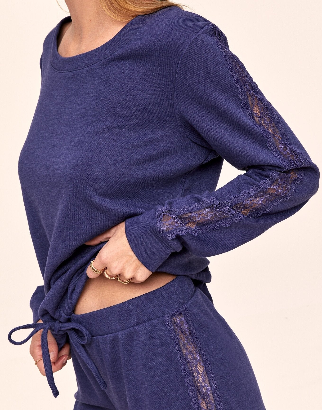 Adore Me Alexia Sweatshirt & Short Set in color Navy Blue and shape pj