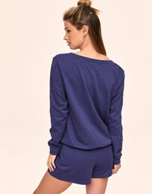 Adore Me Alexia Sweatshirt & Short Set in color Navy Blue and shape pj
