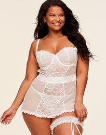 Adore Me Etty Babydoll & G-String Set in color Bright White and shape babydoll