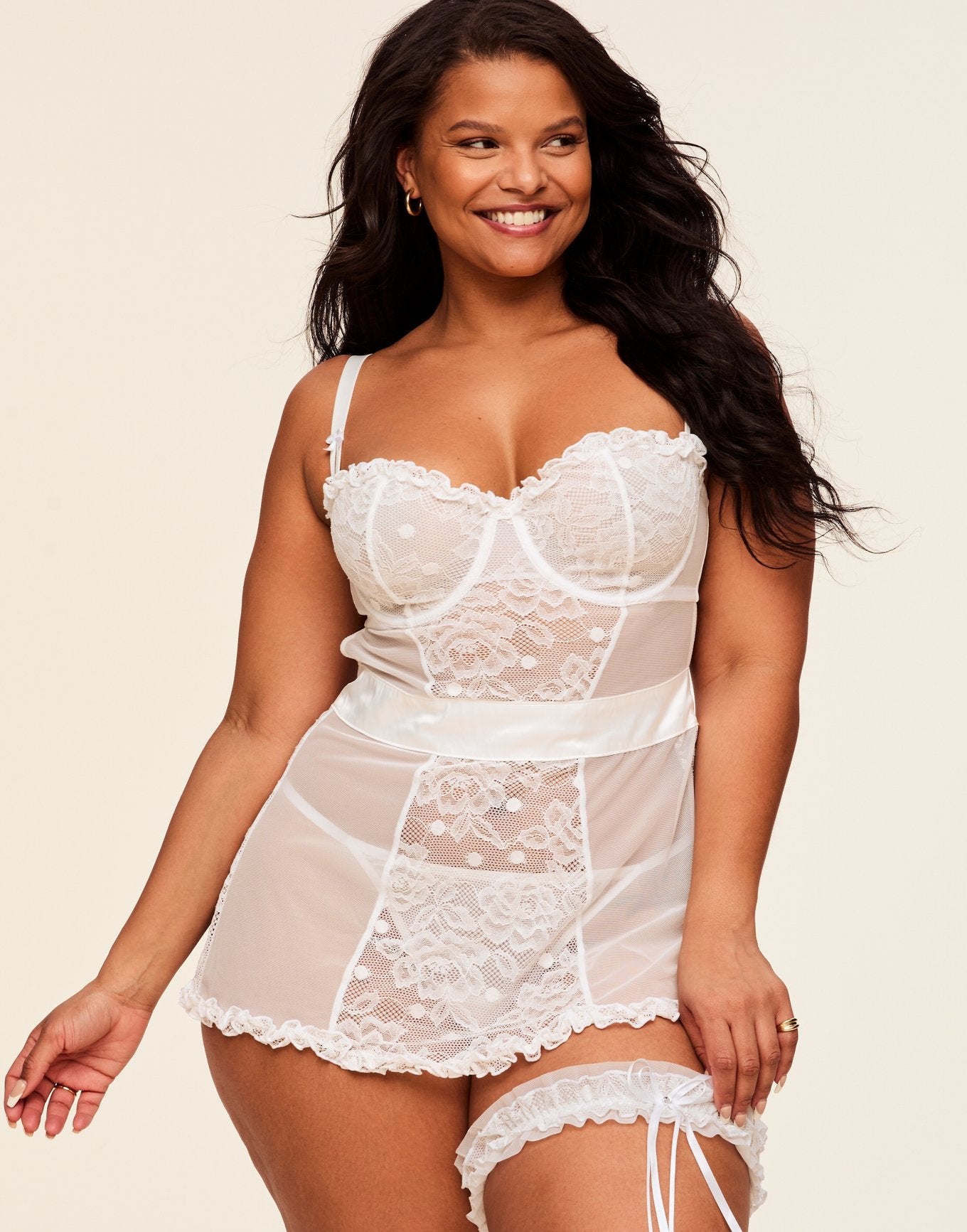 Adore Me Etty Babydoll & G-String Set in color Bright White and shape babydoll