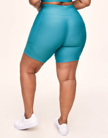 Adore Me Remy Rib Lace-Up Biker Short Ribbed Biker Shorts in color Delphinium Blue and shape short