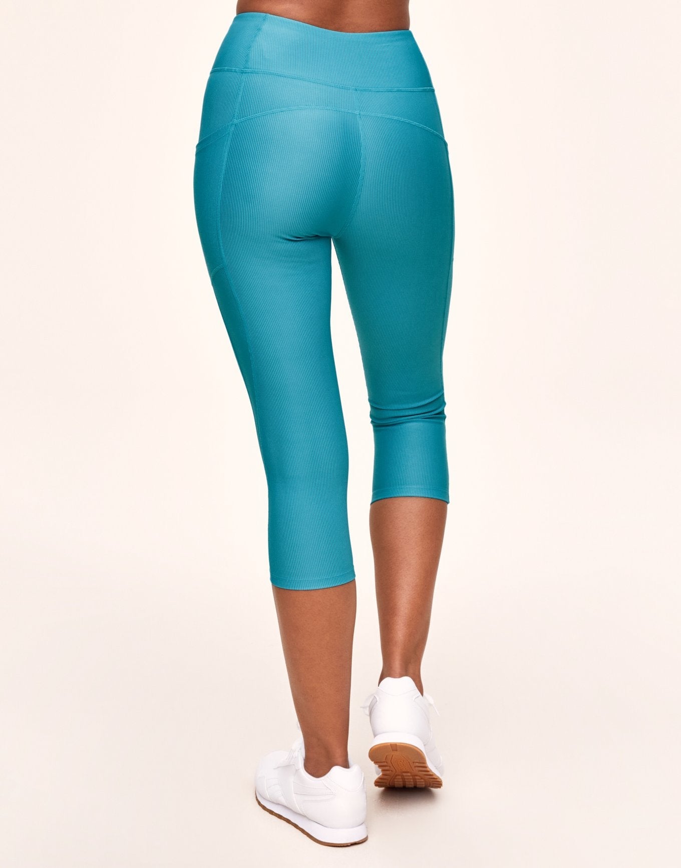 Adore Me Remy Rib Lace-Up Crop Ribbed Crop Bottoms in color Delphinium Blue and shape legging