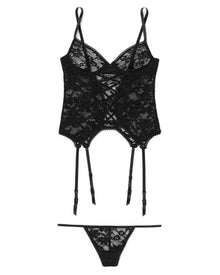 Adore Me Emalyn Bustier & G-String Set in color Jet Black and shape bustier