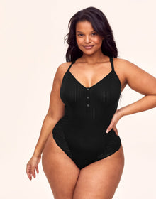 Adore Me Emilia Bodysuit in color Jet Black and shape bodysuit