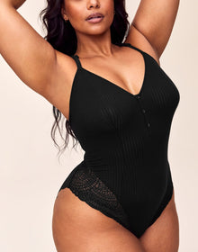 Adore Me Emilia Bodysuit in color Jet Black and shape bodysuit
