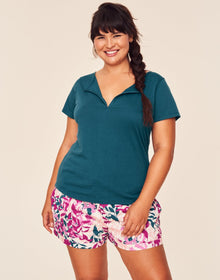 Adore Me Jacquelyn T-Shirt & Shorts Set in color Blooming Botanical C05 and shape pj