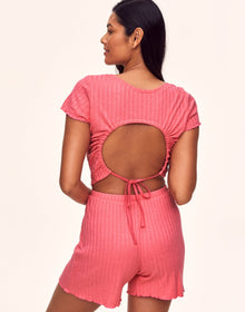 Adore Me Lilliana T-Shirt & Short Set in color Sunkist Coral and shape pj