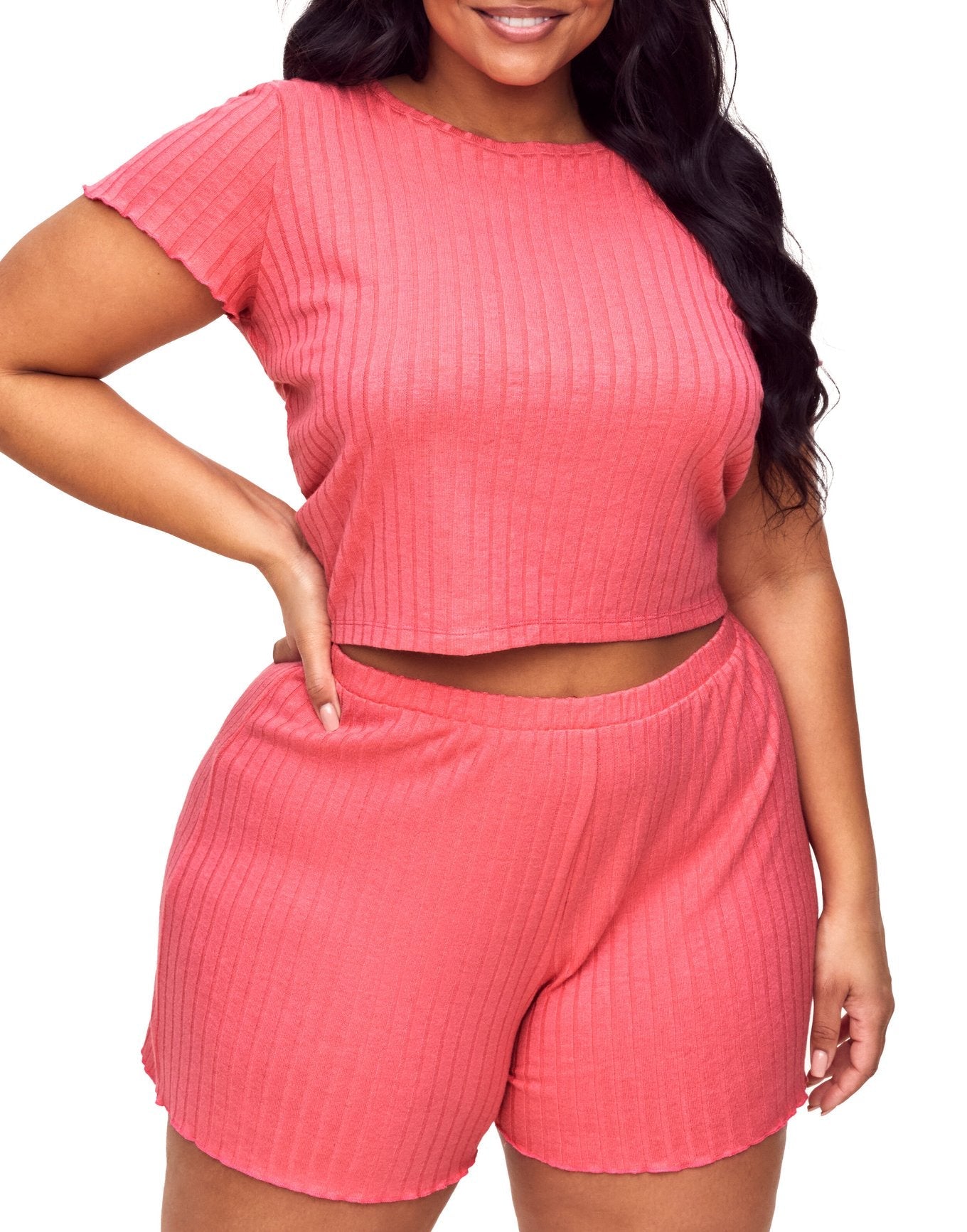 Adore Me Lilliana T-Shirt & Short Set in color Sunkist Coral and shape pj