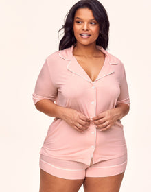 Adore Me Jayney Knit Short PJ Set in color Seashell Pink and shape pj