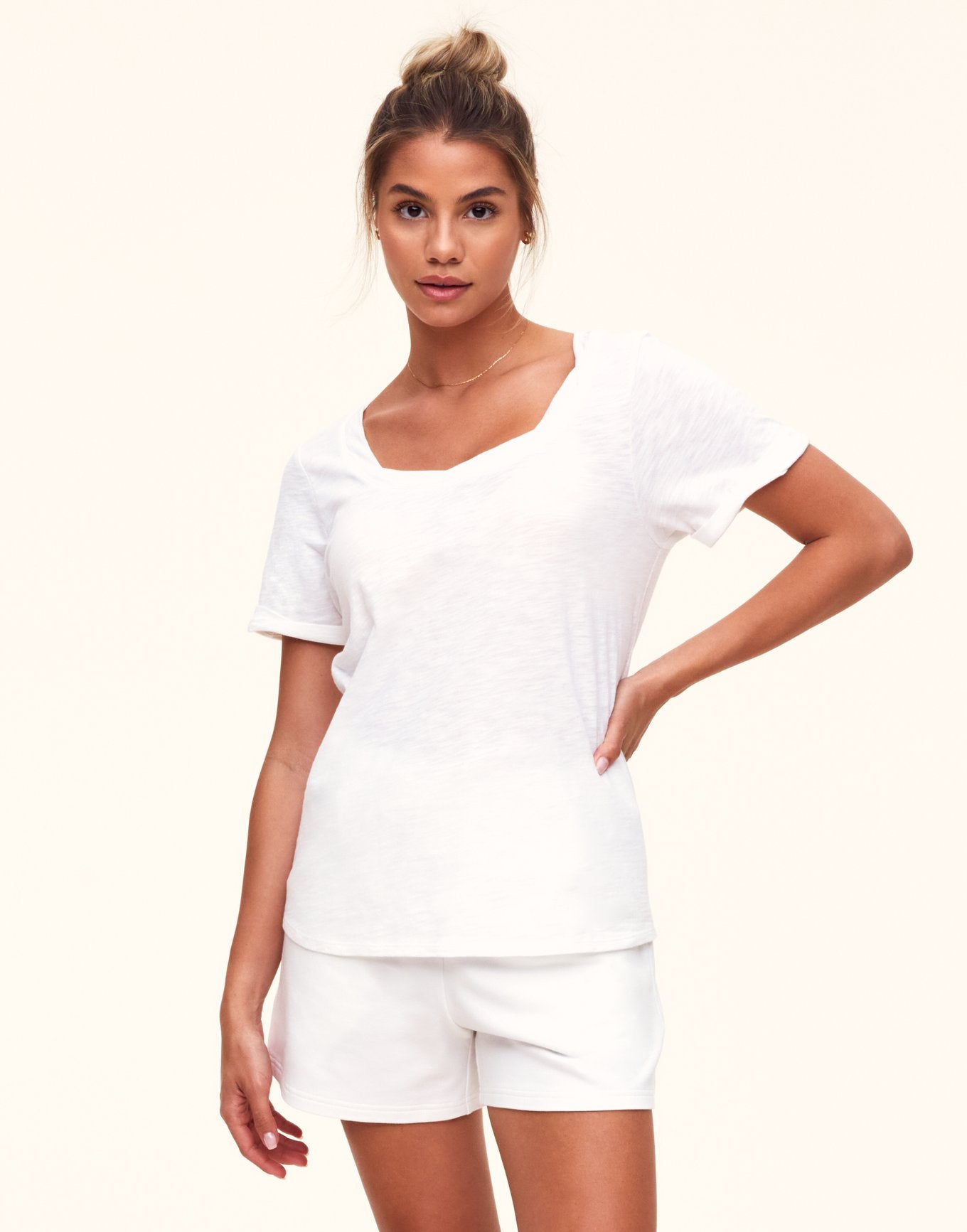 Adore Me Gabriella Cotton T-Shirt in color Bright White and shape pj