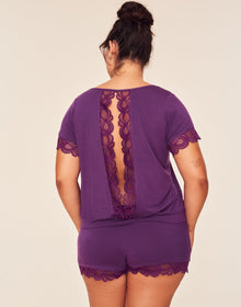 Adore Me Charli T-Shirt & Short Set in color Plum and shape pj