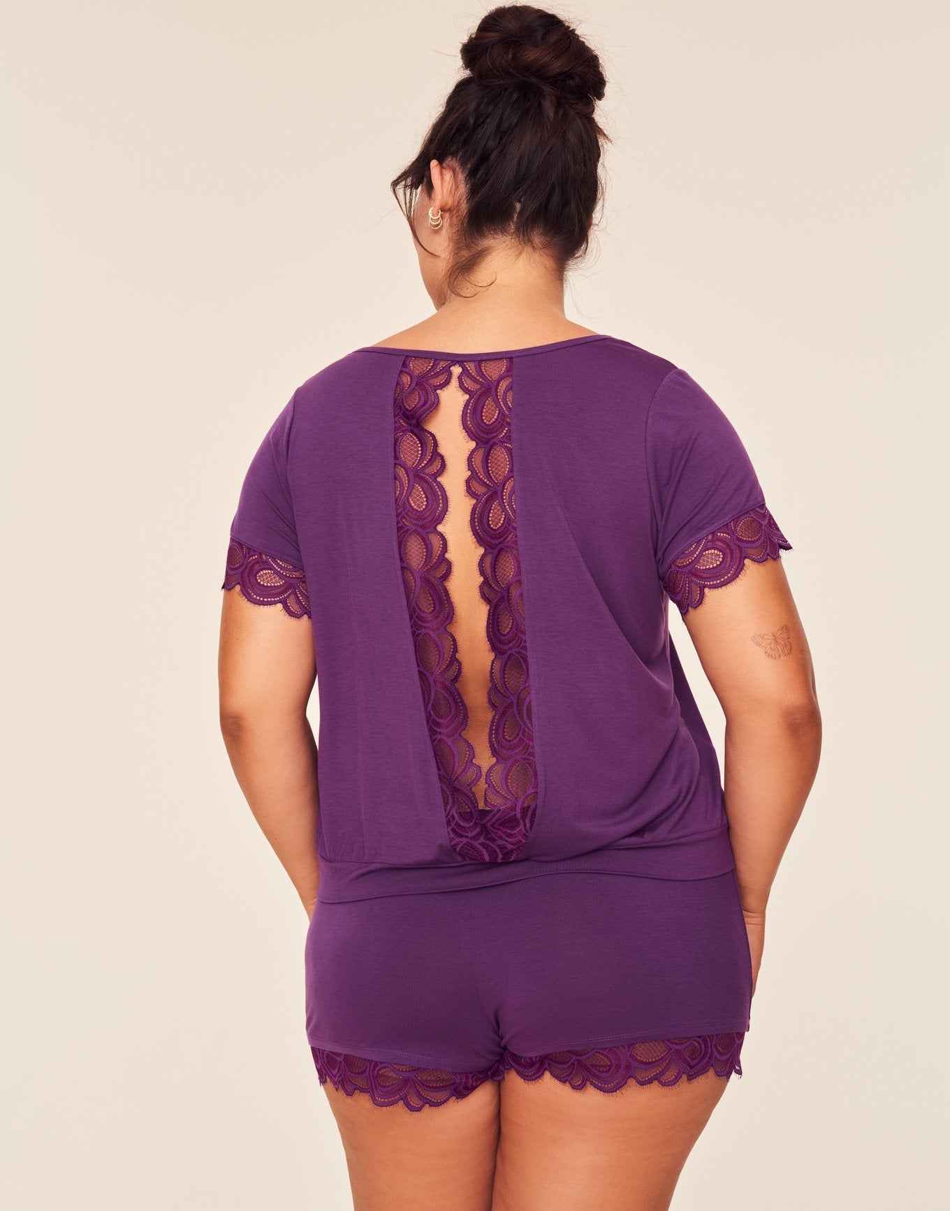 Adore Me Charli T-Shirt & Short Set in color Plum and shape pj
