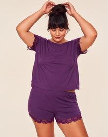 Adore Me Charli T-Shirt & Short Set in color Plum and shape pj