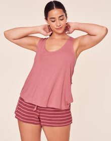 Adore Me Lois Tank & Shorts Set in color Rhubarb/ Brandied Apricot YD Stripe and shape pj