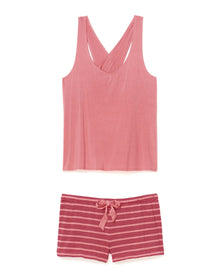 Adore Me Lois Tank & Shorts Set in color Rhubarb/ Brandied Apricot YD Stripe and shape pj