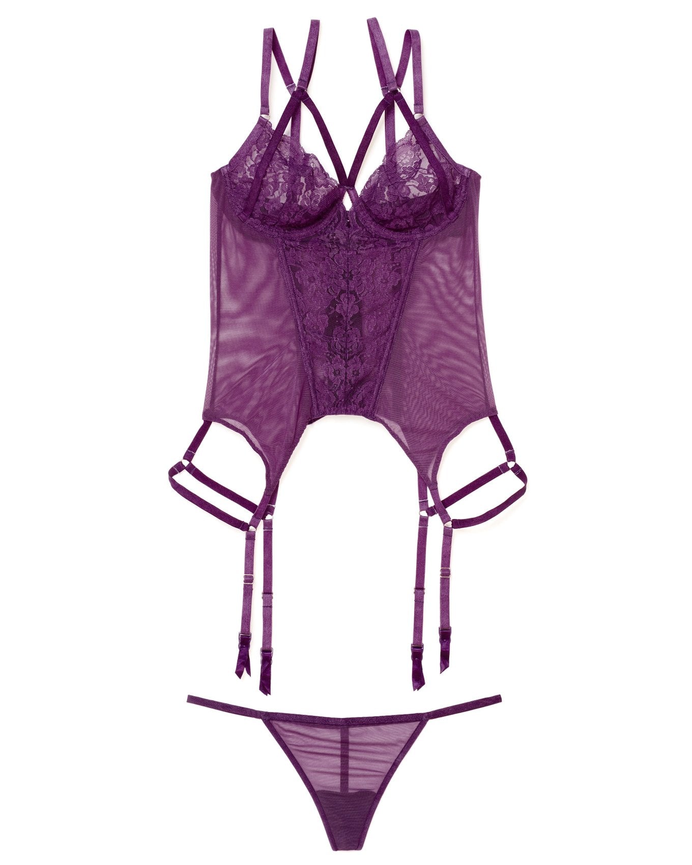 Adore Me Veronique Bustier & G-String Set in color Plum and shape bustier