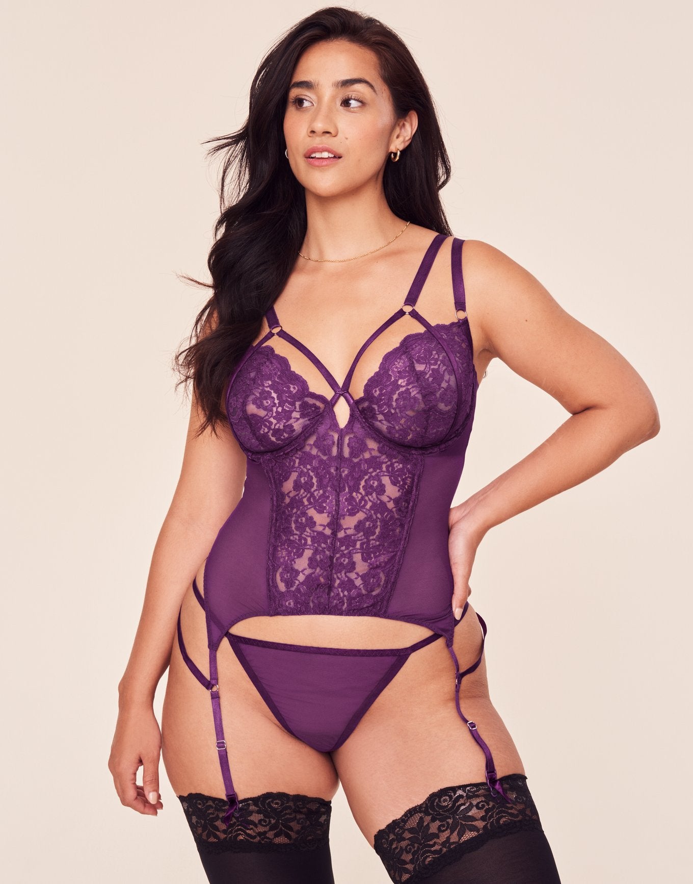Adore Me Veronique Bustier & G-String Set in color Plum and shape bustier