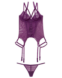 Adore Me Veronique Bustier & G-String Set in color Plum and shape bustier