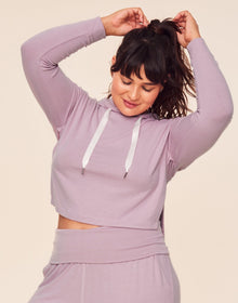 Adore Me Jilianne Cropped Hoodie in color Dawn Pink and shape hoodie